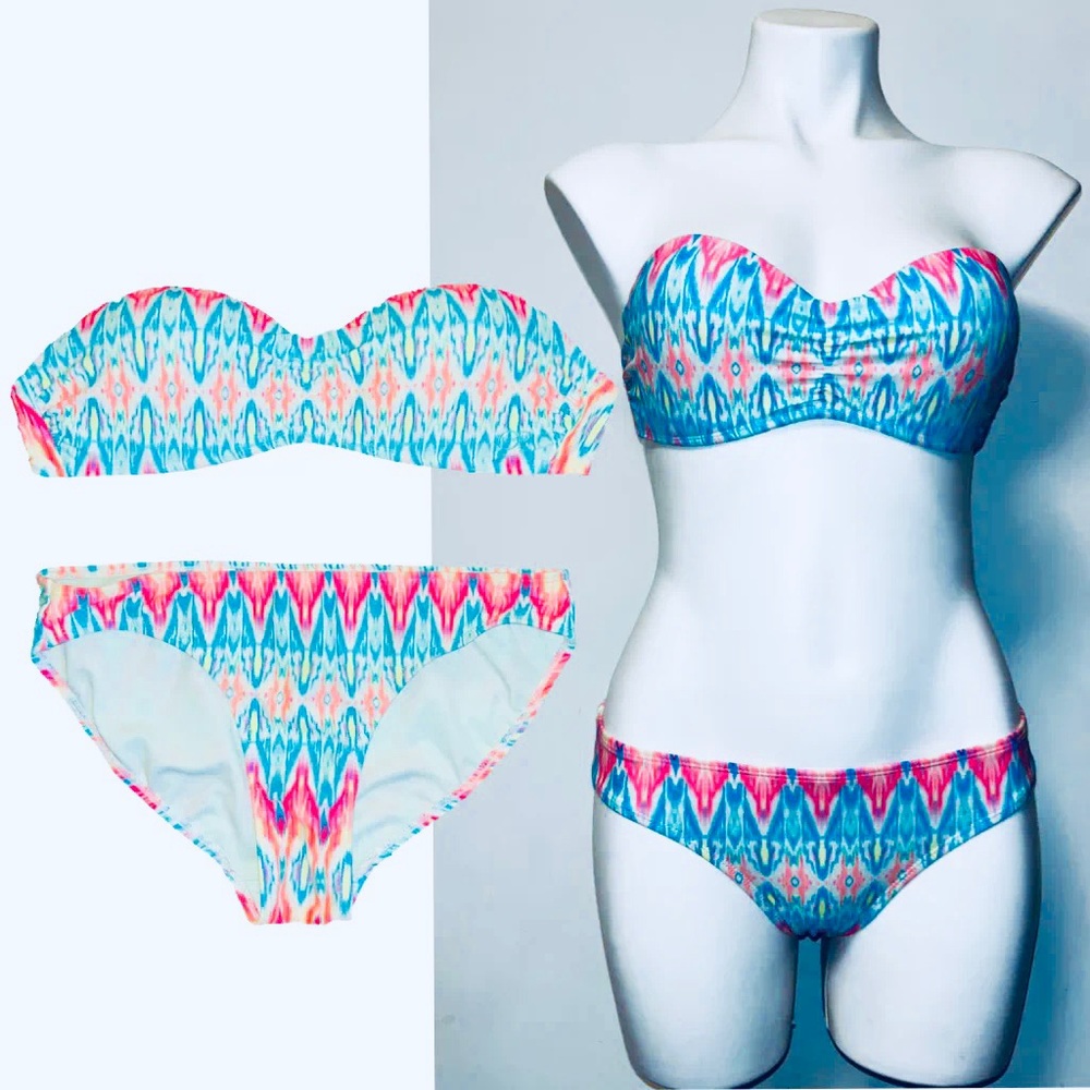 Op Swimwear Neon print strapless 2 piece bikini size juniors M (7-9)